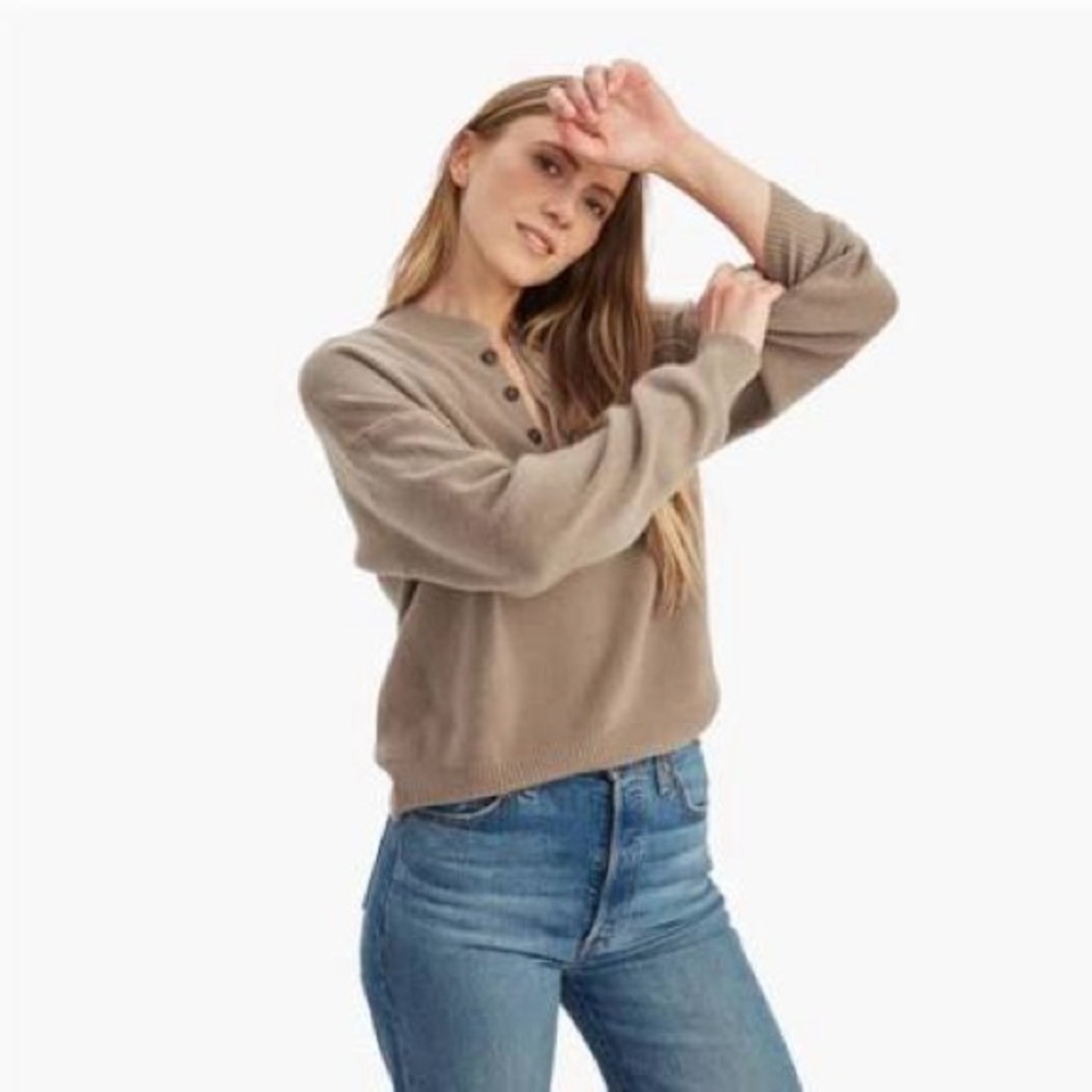NAADAM Cashmere ribbed Henley - Taupe